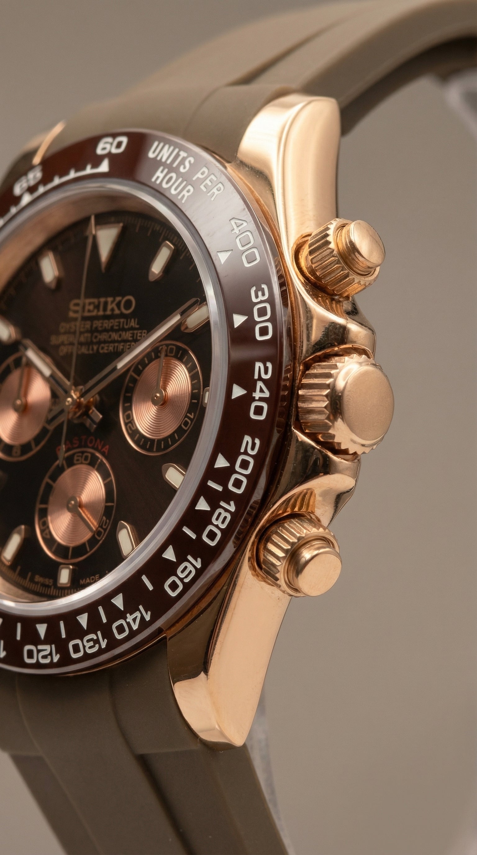Rose Gold Chocolate Daytona VK63 Rubber Strap