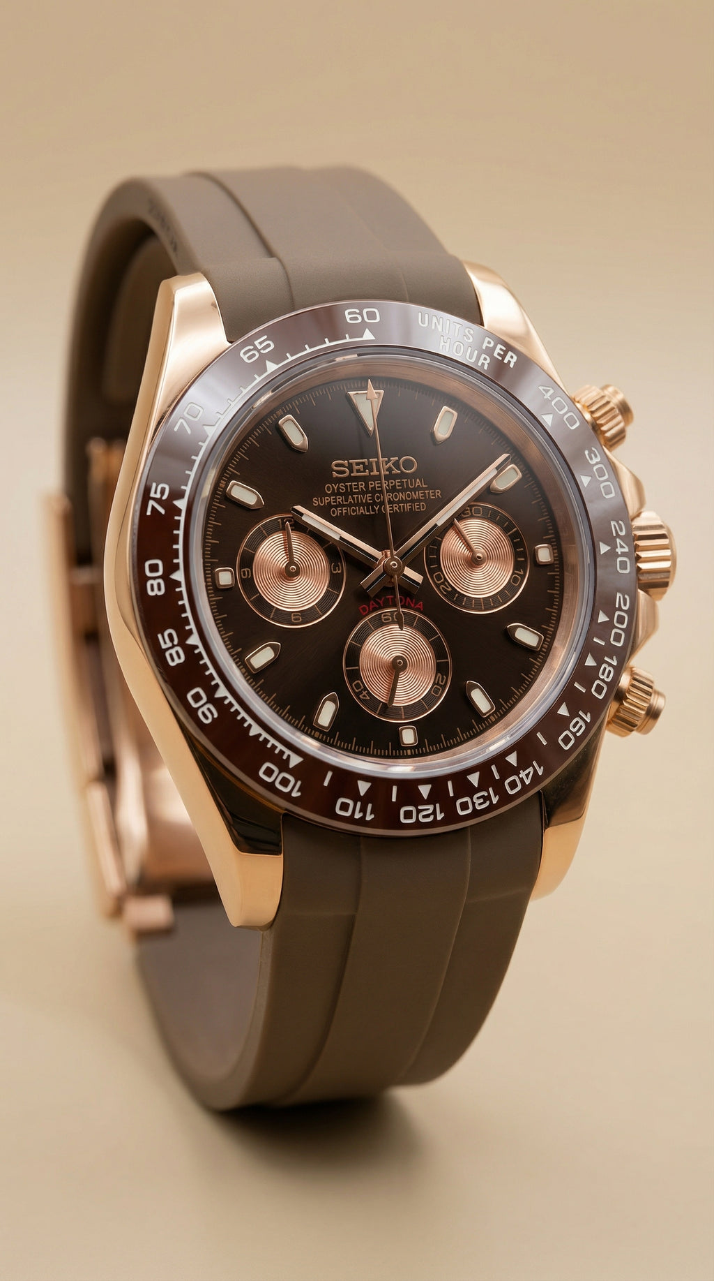 Rose Gold Chocolate Daytona VK63 Rubber Strap