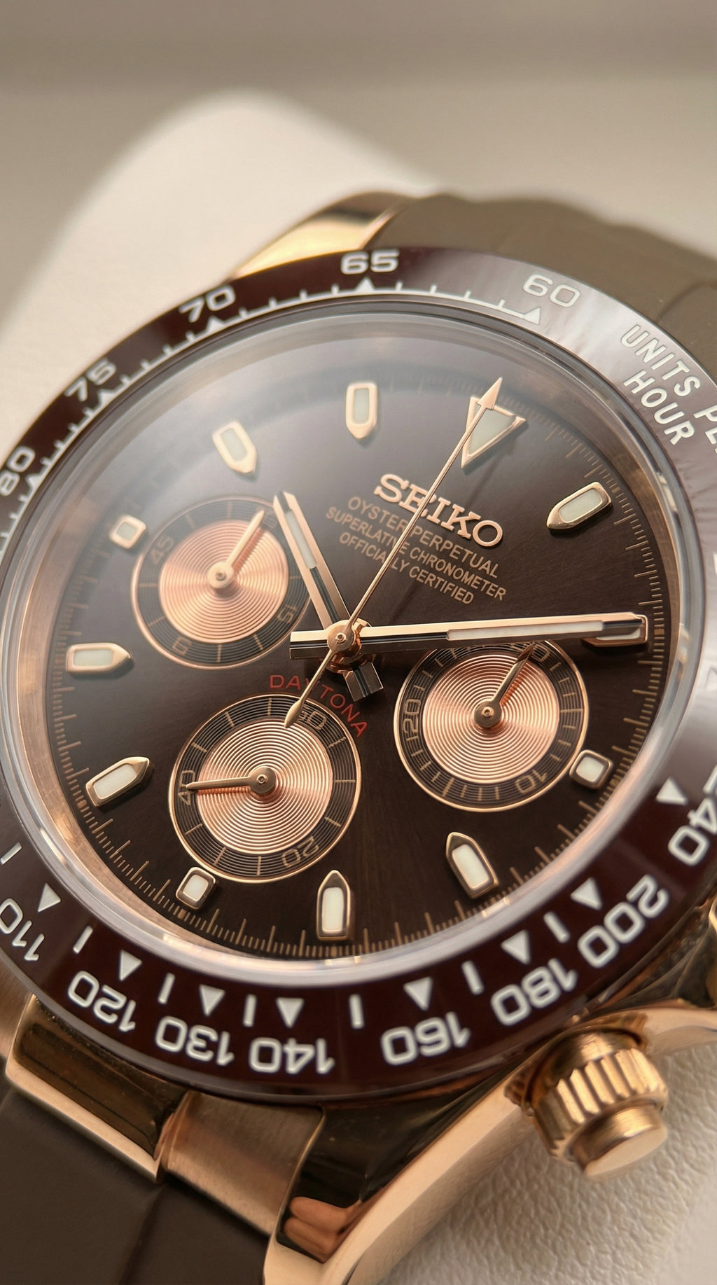 Rose Gold Chocolate Daytona VK63 Rubber Strap