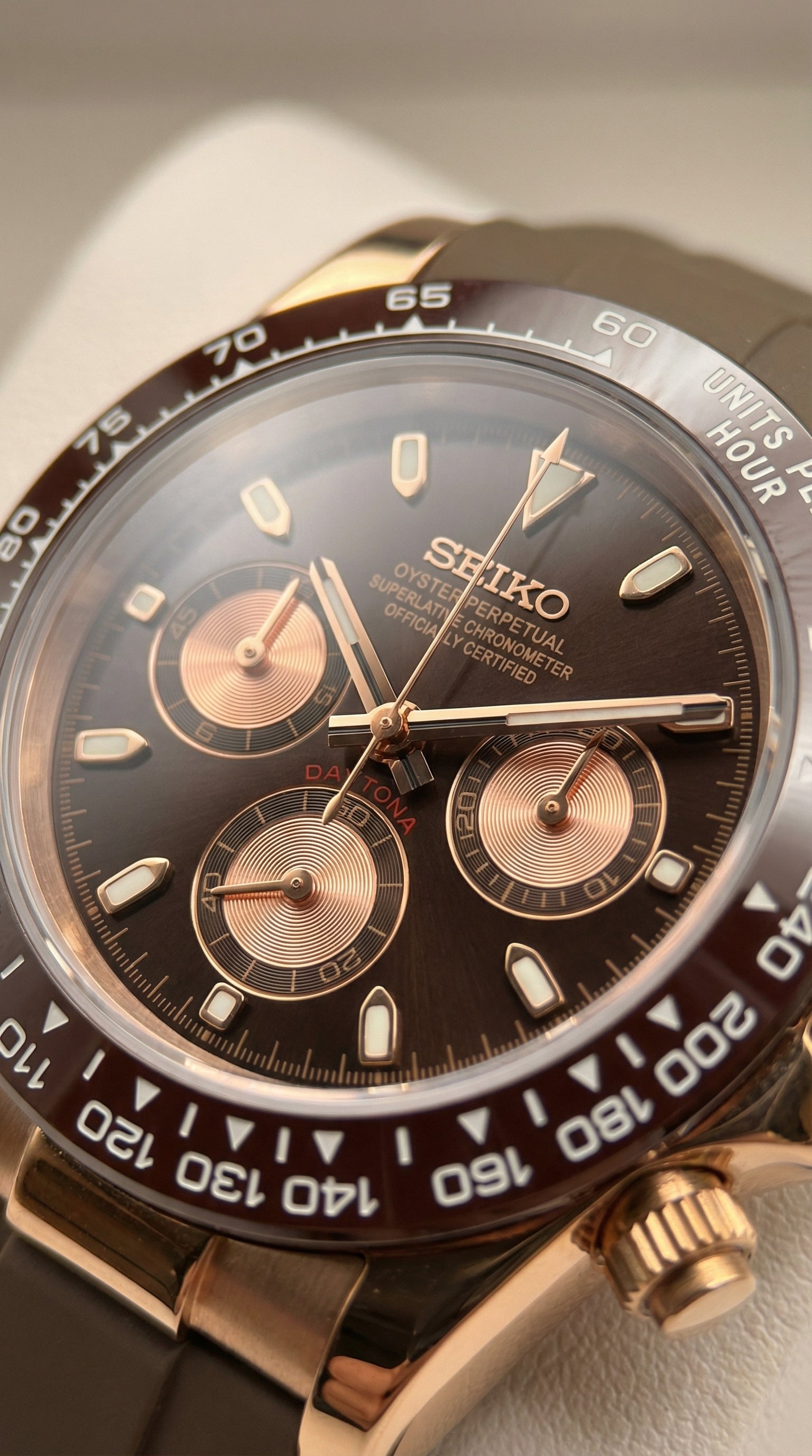 Rose Gold Chocolate Daytona VK63 Rubber Strap