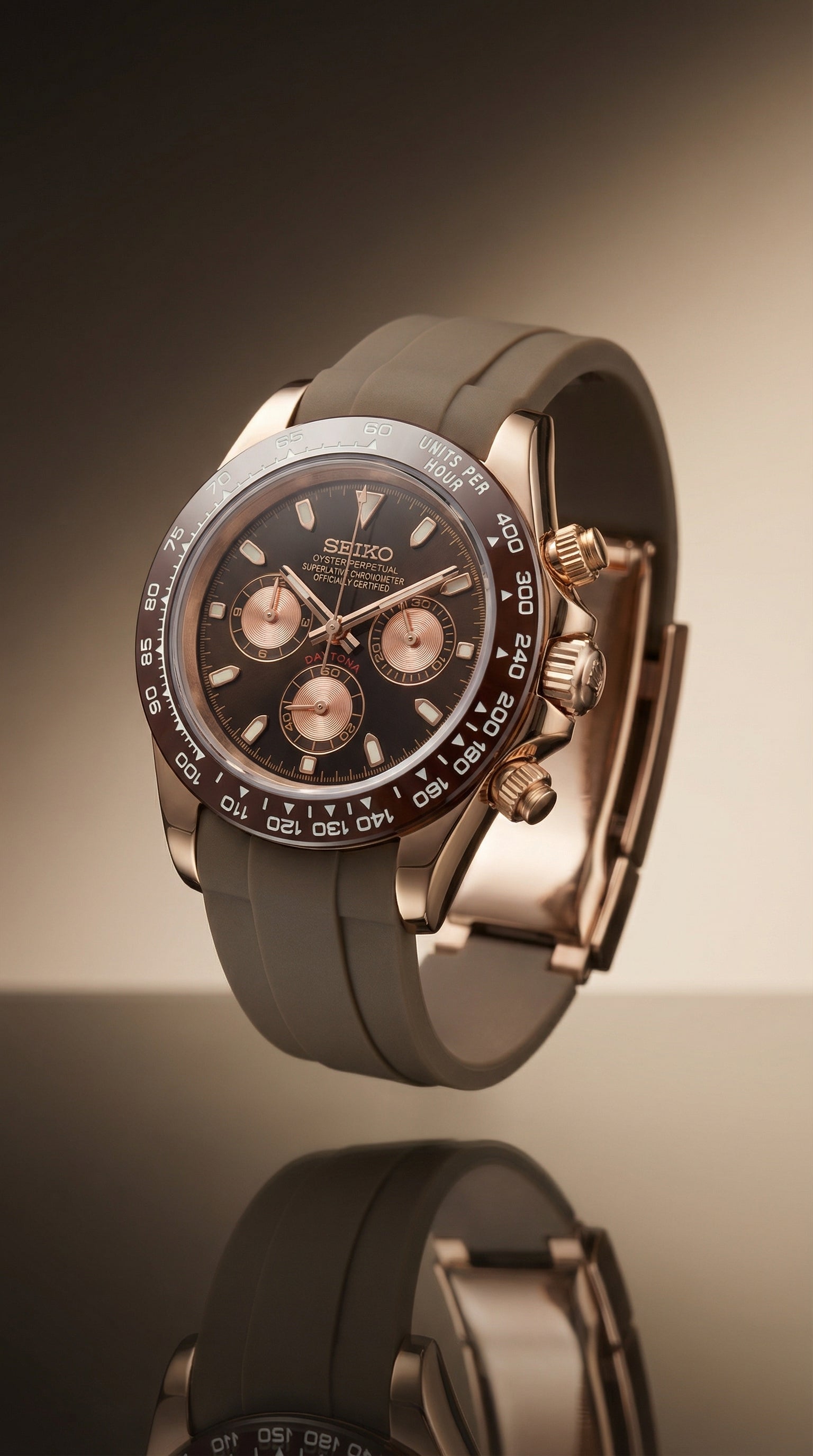 Rose Gold Chocolate Daytona VK63 Rubber Strap